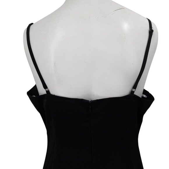 Lulus Hollywood Woman Black Satin Midi Dress Size M Spaghetti Strap Drape Ruched - Picture 10 of 13